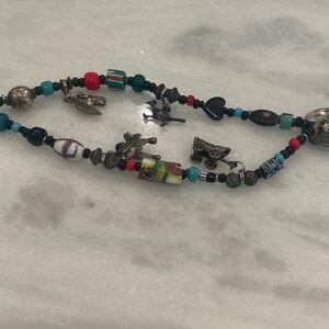 African Trade Beads and Sterling Silver Charms Bracelet